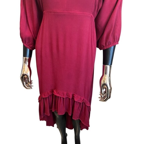 Umgee Burgundy High-Low Ruffle Midi Dress, Long Sleeve, Open Back – L - Picture 6 of 10